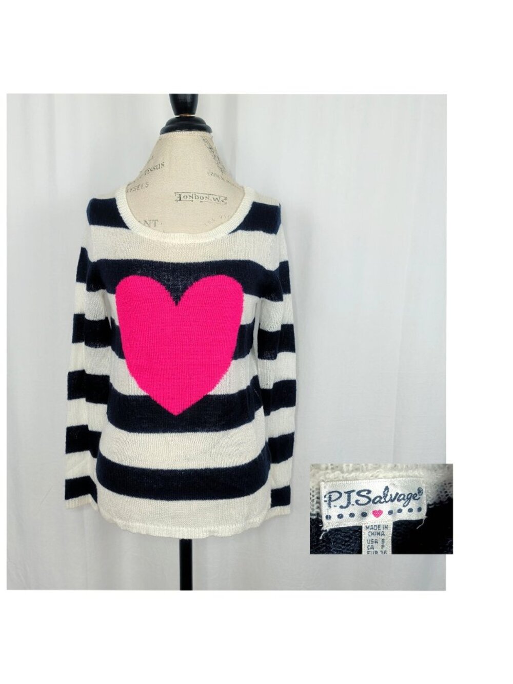 PJ Salvage Sweater Small Knit Heart Striped